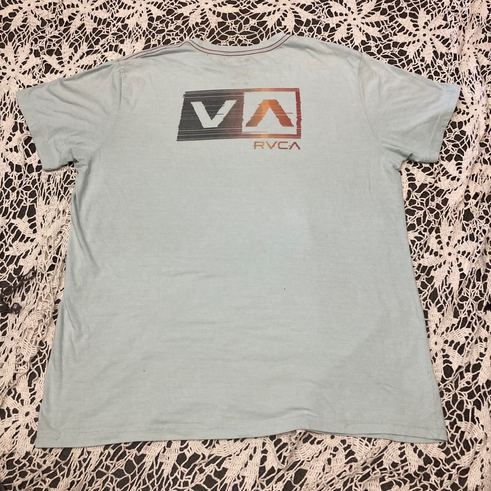 RVCA Vintage Dye T-Shirt Mens XL Light Blue VA Logo Graphic Short Sleeve Tee - Picture 4 of 6